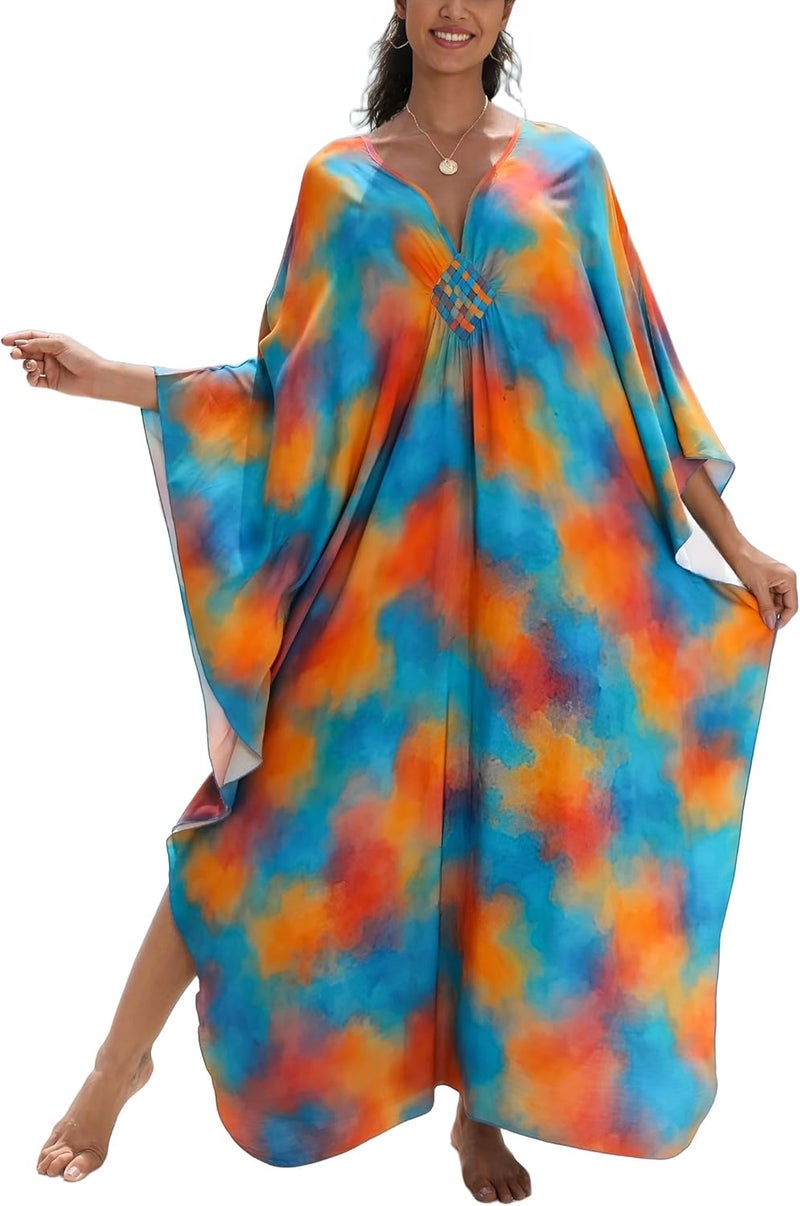 KEYLORTING Women's Plus Size Kaftan Dress – Plus Size Maxi Dress Moo Moos Beach Cover Up,Bathing Suit Cover-Up Loungewear - Image 1
